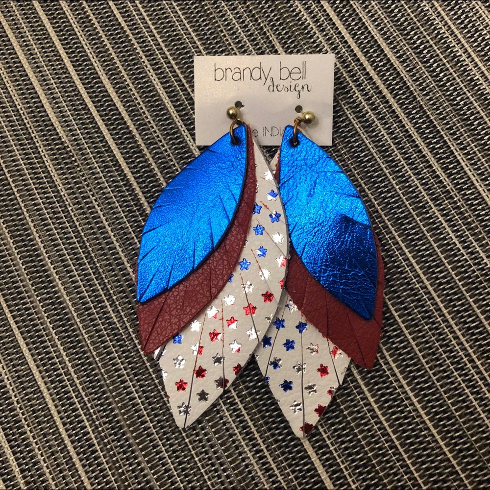 Leather Earrings Red White Blue